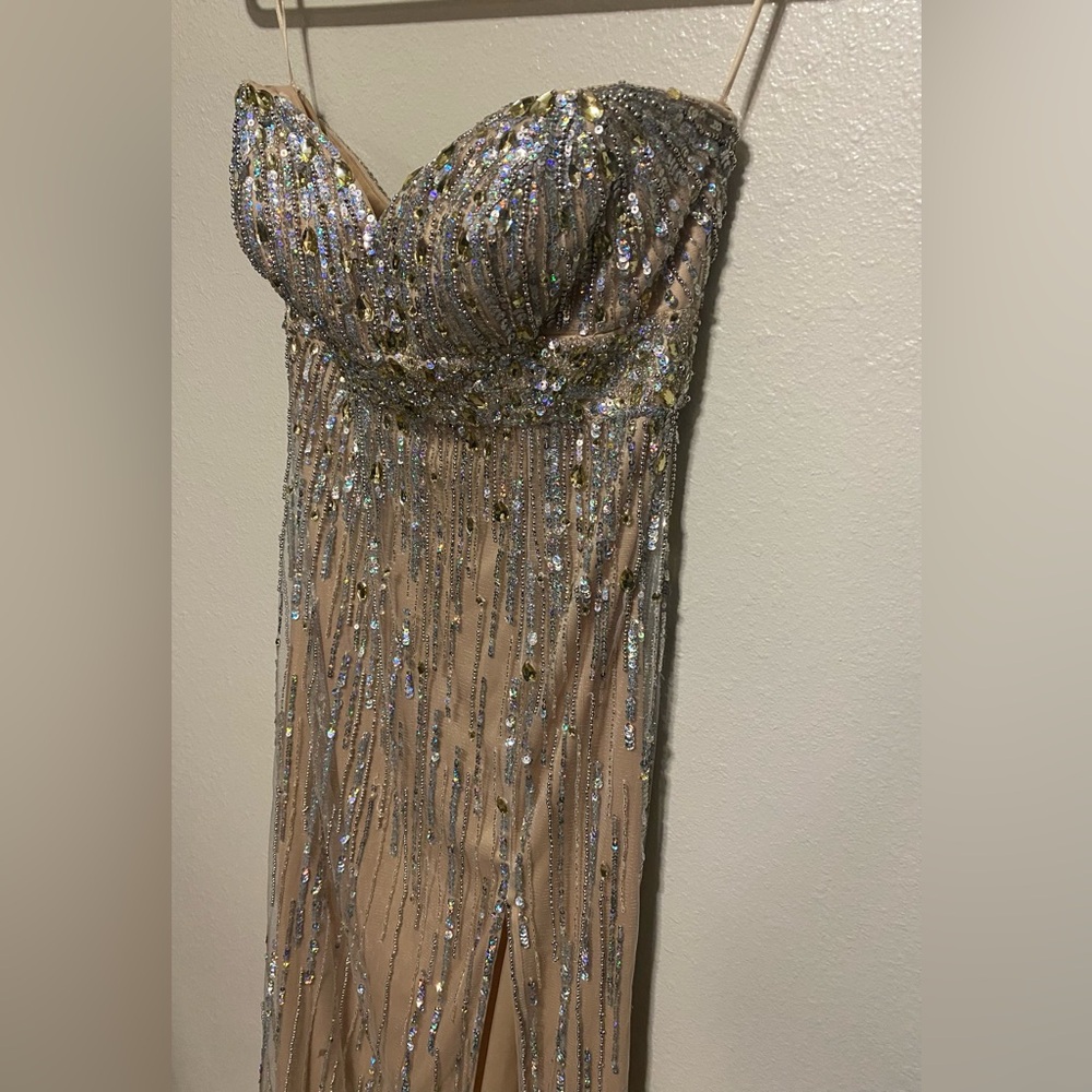Jovani Strapless Gold Sequin Formal Gown Sweetheart Corset Dress Size 6 - Picture 5 of 11